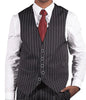 (46R) Black Regular Fit 5 Button Pinstripe Vest