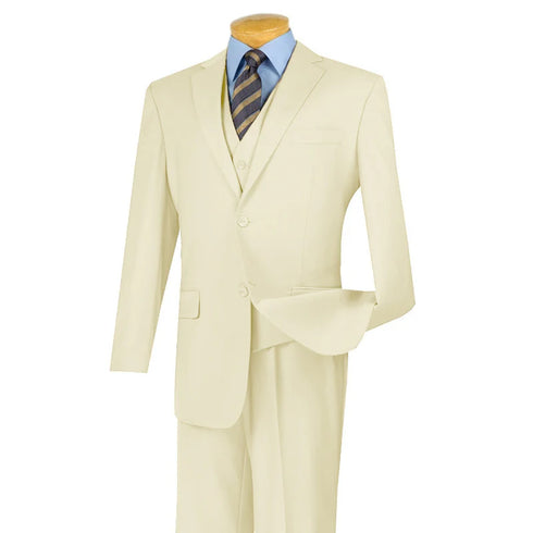 (38R, 42XL, 52L, 54R, 56L) Regular Fit 3 Piece Ivory Suit