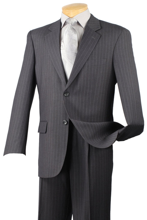 Mens Classic 2 Button Pleated Pant Pinstripe Suit in Charcoal