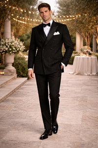 Black Double Breasted Suits Tuxedo Jacket + Pants Chore Jackets