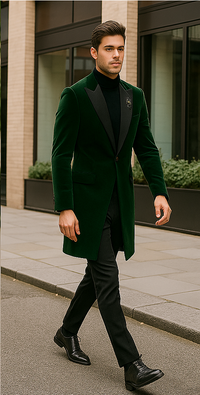 Velvet Long Coat - Velvet Car coat - Green Coat $199