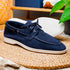 Zelli Venice Hand-Stitched Sueded Goatskin Boat Shoe in Navy