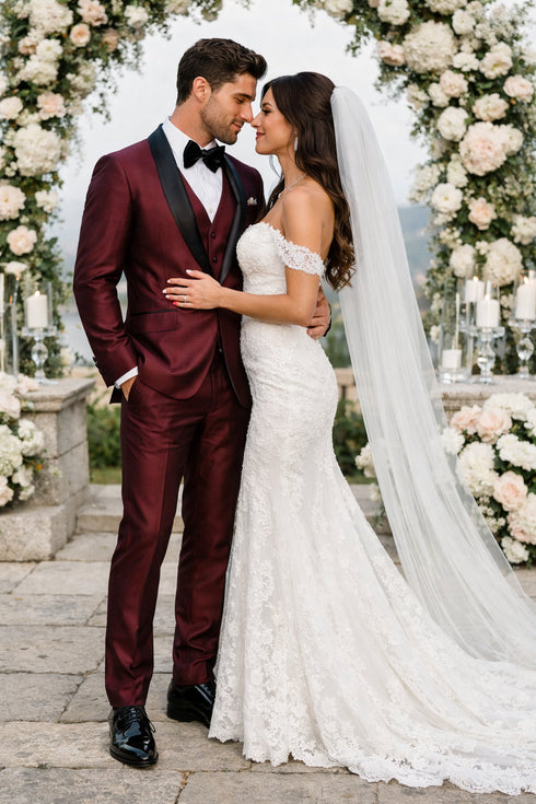 Men’s Versailles Burgundy Tuxedo 3-Piece Set with Shawl Lapel