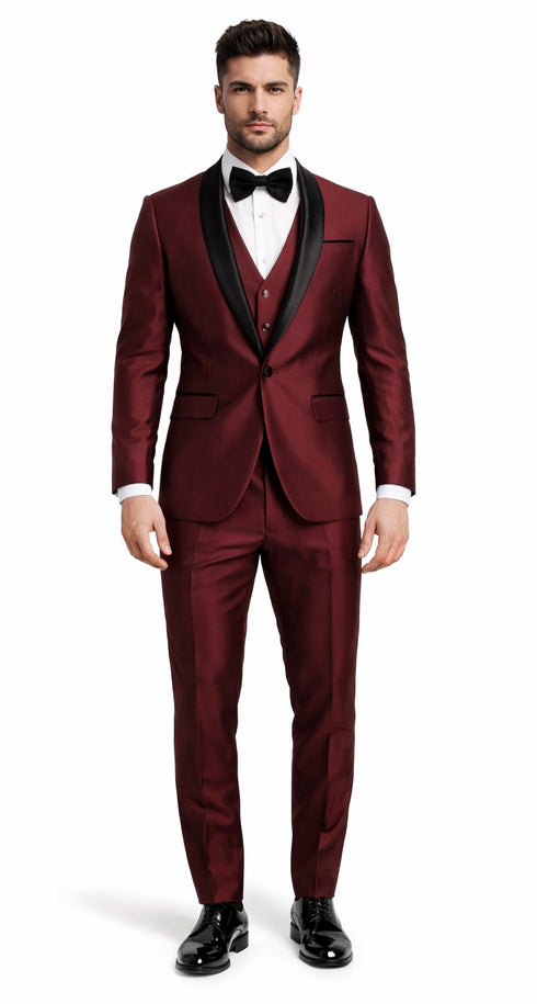 Men’s Versailles Burgundy Tuxedo 3-Piece Set with Shawl Lapel