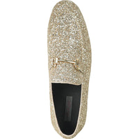 Bravo Mens Modern Glitter Sequin Prom Tuxedo Buckle Loafer in Gold - Men's Dress Shoes