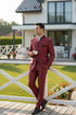 Mens Burgundy Sharkskin Mandarin Collar Tuxedo - 2 Piece Slim Fit Luxury Set