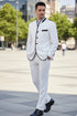 Mens White Sharkskin Mandarin Collar Tuxedo - 2 Piece Slim Fit Luxury Set