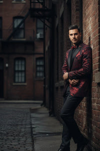 Posh Paisley Velvet Red Tuxedo Jacket