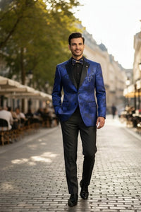 Posh Paisley Velvet Royal Blue Tuxedo Jacket