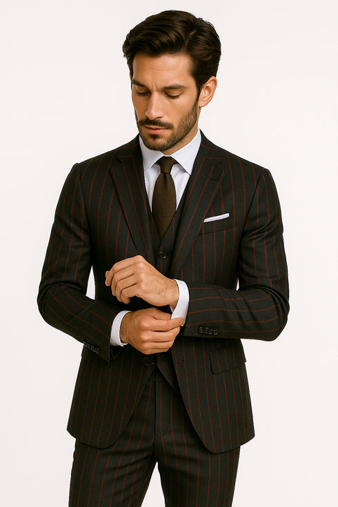 Mens 2 button Gangster Pinstripe Suit