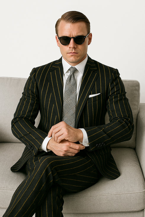 Mens 2 button Gangster Pinstripe Suit