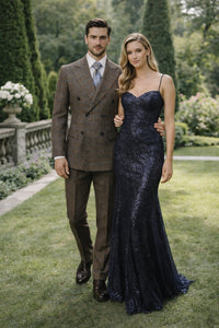 Vintage Suit - Rossiman Suit - Brown and Blue Mix Windowpane Suit - Glen Plaid Suit