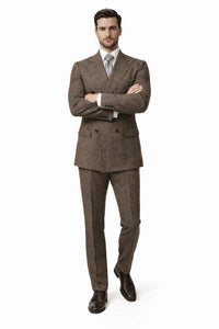 Vintage Suit - Rossiman Suit - Brown and Blue Mix Windowpane Suit - Glen Plaid Suit