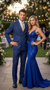 Vitali Mens Blue Tone on Tone Shadow Pinstripe Suit Set – Double Breasted Business Modern Fit Side Vented