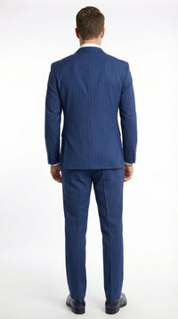 Vitali Mens Blue Tone on Tone Shadow Pinstripe Suit Set – Double Breasted Business Modern Fit Side Vented