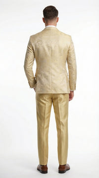 Vitali Mens Yellow Gold Designer Tuxedo Suit Set – Luxury Wedding Prom Formal Tuxedo with Vest Bow Tie in Champaign Color