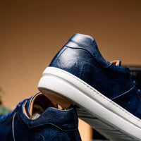 Zelli Vivo Tumbled Calfskin Sneakers in Navy with Contrast Soles
