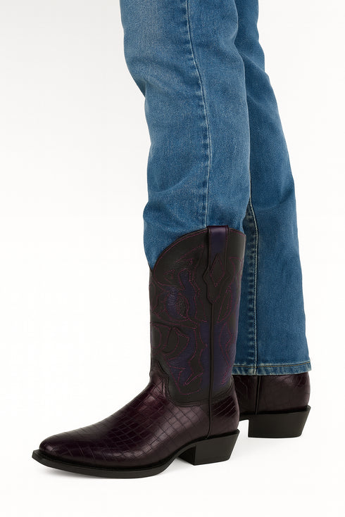 Men's King Exotic Snip Toe Eel Boots Handcrafted Burnished Purple (494RD0866)