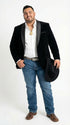 Mens Black Velvet Cowboy Blazer – Western Formal Jacket with Satin Lapel
