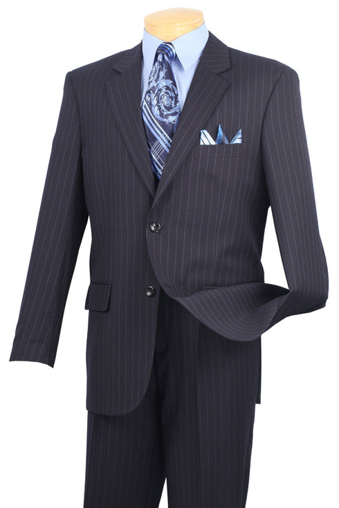 Mens Classic 2 Button Pleated Pant Pinstripe Suit in Navy