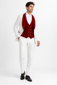 White and Red Tuxedo - Mens Wedding Suit