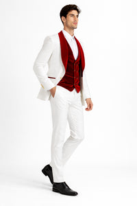 White and Red Tuxedo - Mens Wedding Suit