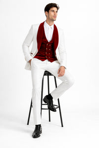 White and Red Tuxedo - Mens Wedding Suit
