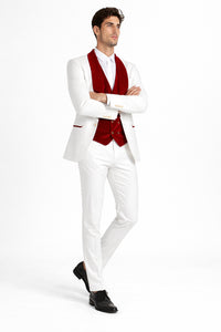 White and Red Tuxedo - Mens Wedding Suit