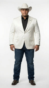 Men’s Shiny White Cowboy Blazer – Western Style Satin Finish Blazer for Party, Country Events and Evening Wear