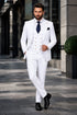 Men's White Statement Ticket Pocket Peak Lapel Wool Double Breasted Vest Suit with Gold Buttons – Modern Fit