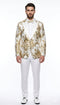 Mens White and Gold Floral Tuxedo Jacket with Satin Lapel – Luxury Prom, Wedding, and Formal Dinner Blazer