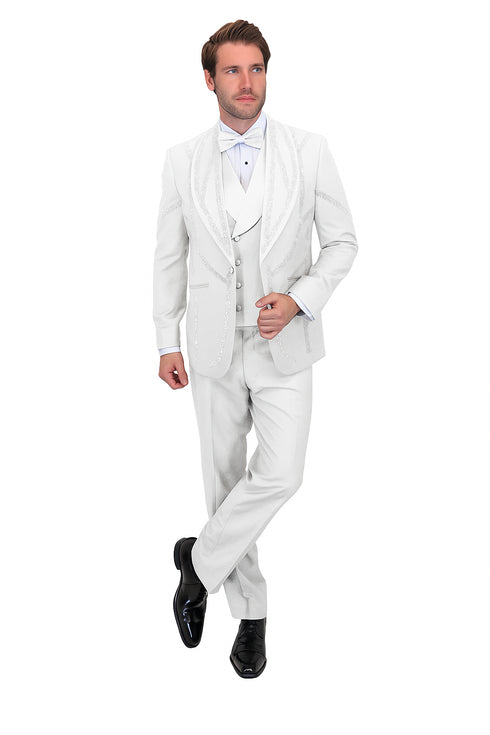 Italian Wool 3-Piece Modern Fit White Tuxedo