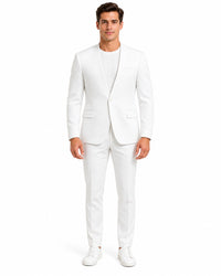 White Linen Suit For Summer - Collarless Blazer and Pants Collarless Lapel - No Lapel Casual!