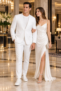 White Linen Suit For Summer - Collarless Blazer and Pants Collarless Lapel - No Lapel Casual!