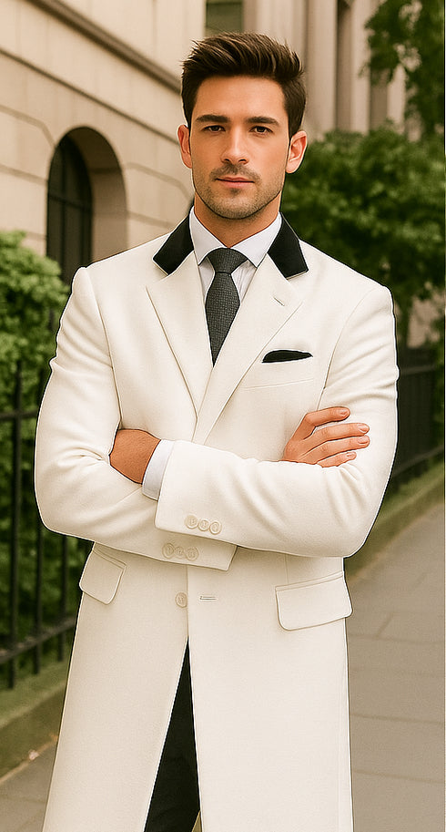 White mens cashmere overcoats full length Top Coat