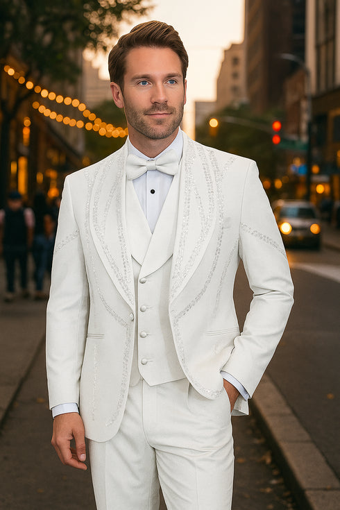 Italian Wool 3-Piece Modern Fit White Tuxedo