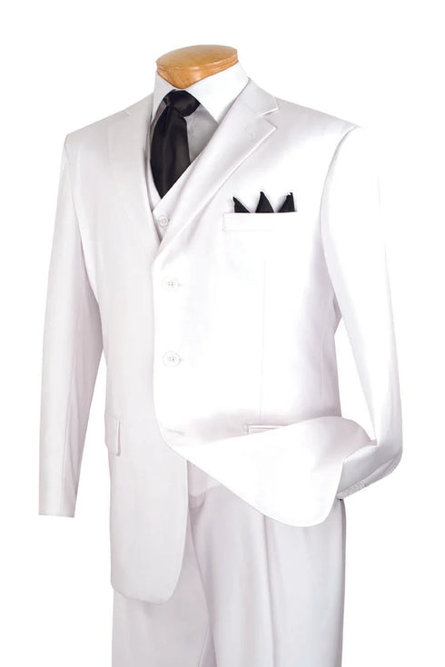 (38S) Regular Fit Suit 3 Button 3 Piece in White