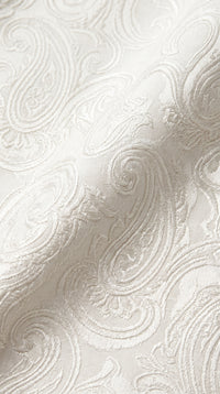 Marco Lorenzo Premium White Paisley 4 Piece Suit with Black Velvet Shawl Lapel and Matching Bow Tie