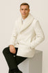 Mens White Peacoat Double-Breasted Overcoat with Faux Fur Shawl Collar – Alberto Nardoni Collection Wool Fabric