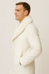 Mens White Peacoat Double-Breasted Overcoat with Faux Fur Shawl Collar – Alberto Nardoni Collection Wool Fabric