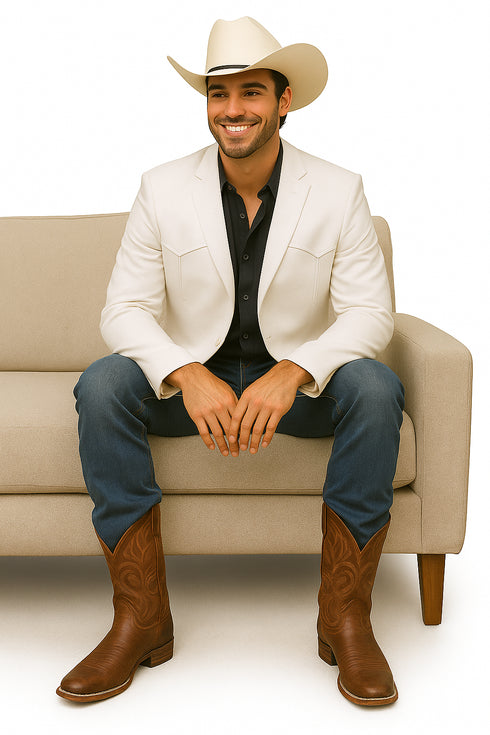 Western Blazer - Saco Para Hombre - Mens Double Button Western White Blazer