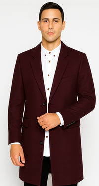 Wool Burgundy ~ Wine Chest Pocket Car Coat ~ Designer men's Wool Peacoat Sale