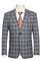 Mens Designer Slim Fit Peak Lapel Suit in Grey Windowpane Plaid