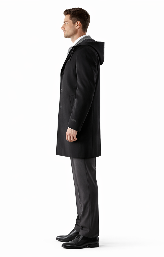 Hooded Dress Coat Wool Wool Black ~ Charcoal Winter Coat – OvercoatUSA Hooded Dress Coat Wool Wool Black ~ Charcoal Winter Coat – OvercoatUSA