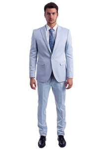 Mens Easter Suit - Jacket and Pants in Summer Color Light Blue One Button Modern Fit Light Weight