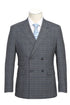 Mens Designer Slim Fit Double Breasted Suit in Light Grey Windowpane Plaid Check