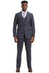 Men's Stacy Adams One Button Peak Lapel Double Breasted Vest Suit in Charcoal Grey Plaid