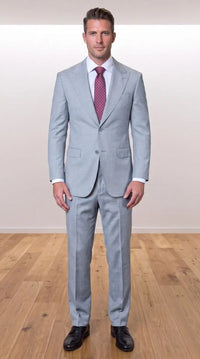 Statement Men's Modern Fit 2 Piece 100% Super 200 Wool Suit Peak Lapel in Grey - image 8