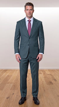 Statement Men's Modern Fit 2 Piece 100% Super 200 Wool Suit Peak Lapel in Olive - image 9