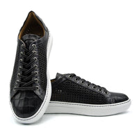 Zelli Vento Woven Calfskin & Crocodile Embossed Sneakers in Black